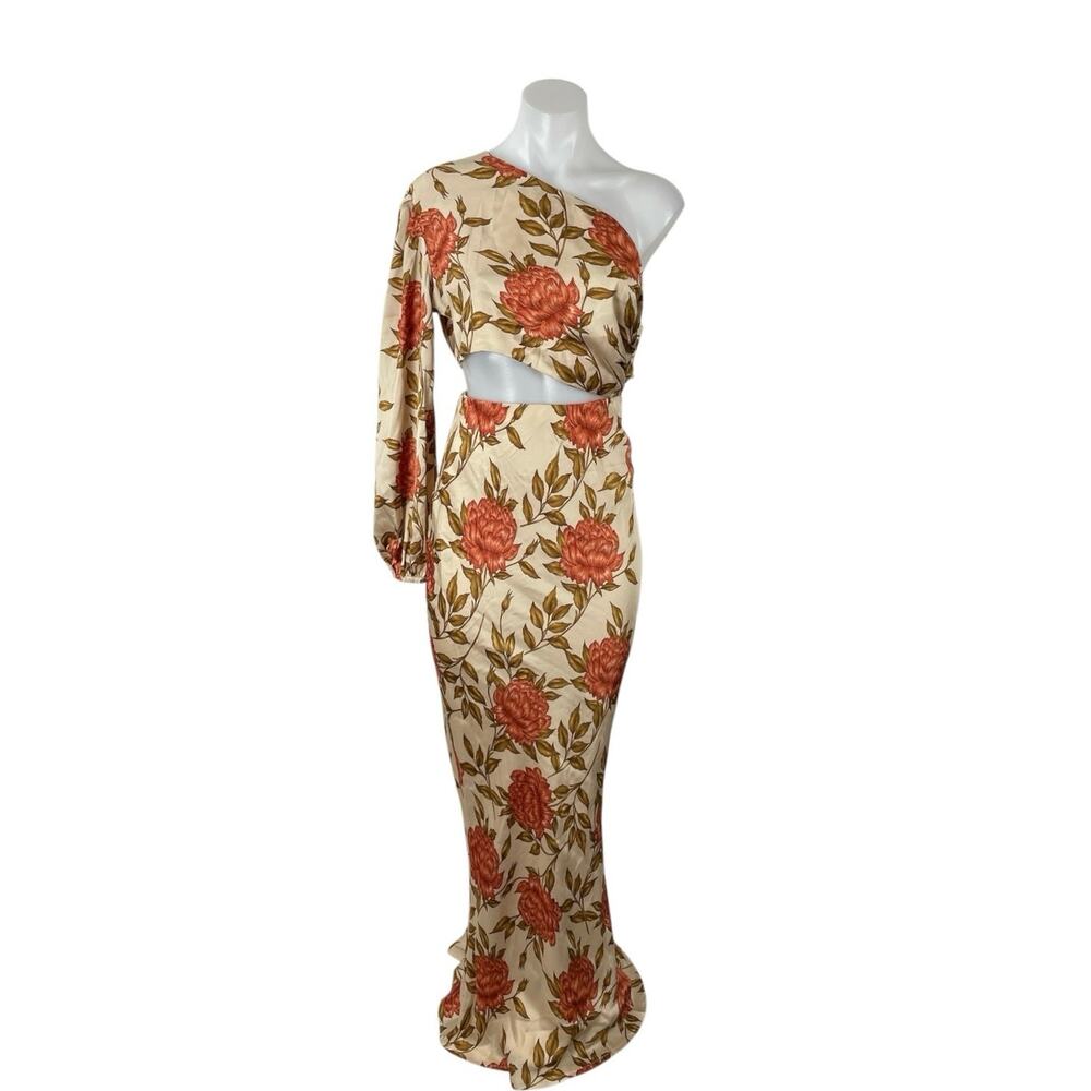 NEW Reverse Showpo Abagail Beige Floral One Shoulder CutOut Maxi Bodycon Dress S